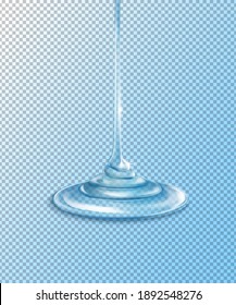 Squeezed Transparent Gel drips off shape. Form of dishwashing and cleaning gel on a transparent background. Realistic vector