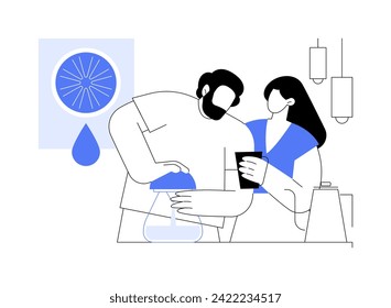 Squeezing juice isolated cartoon vector illustrations. Young couple makes fresh juice together using home kitchen appliances, healthy nutrition, breakfast preparation vector cartoon.