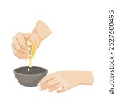 Squeezing lemon into a bowl with hands. Vector illustration