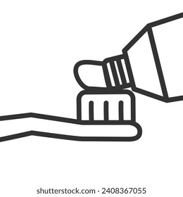 Squeezing toothpaste on toothbrush Pictogram, sketch vector illustration line style.