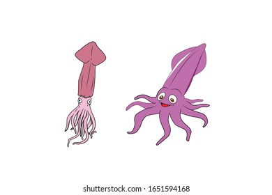 Squid Animal Cartoon Vector Illustration