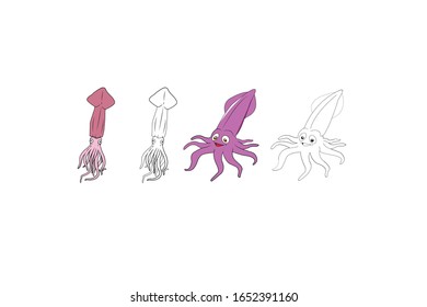 Squid Animal Cartoon Vector Illustration Bundle