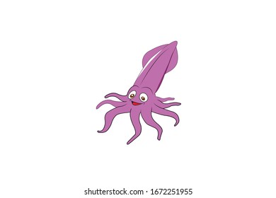 Squid Animal Cartoon Vector Illustration