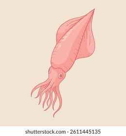 Squid Animal Flat Design Cartoon Illustration
