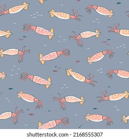 Squid animal vector seamless pattern