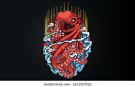 squid background design for t-shirt design