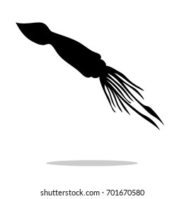 Squid black silhouette aquatic animal. Vector Illustrator.