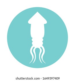 squid block style icon design Sea life ecosystem fauna ocean underwater water nature marine tropical theme Vector illustration