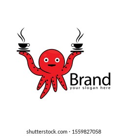 Squid bring coffee. Squid logo. Vector illustration on white background