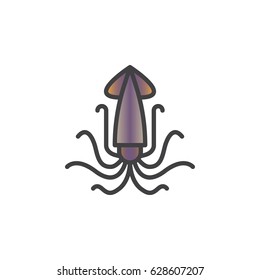 Squid, calamari filled outline icon, line vector sign, linear colorful pictogram. Symbol, logo illustration. Pixel perfect