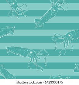 Squid calamari graphic blue color seamless pattern sketch illustration vector