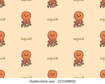 Squid cartoon character seamless pattern on orange background.