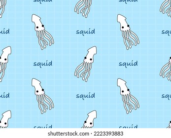 Squid cartoon character seamless pattern on blue background