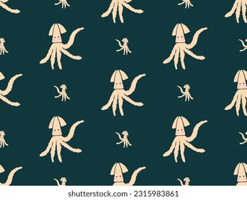 Squid cartoon character seamless pattern on green background