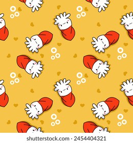 Squid cartoon so cute. On heart yellow background. Pattern seamless vector illustration. 
