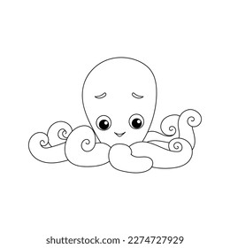 Squid cartoon drawings  Line art  Octopus  Coloring book  Marine animals 