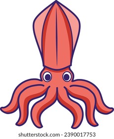 Ilustración de caricatura de Squid aislada en un fondo transparente. Icono de la pesca deportiva Gráfica vectorial para el menú del restaurante de mariscos, mascota, logotipo, clipart, embalaje de etiquetas en el mercado y tienda