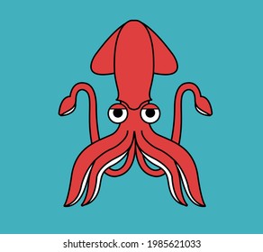 Squid cartoon on a simple blue background