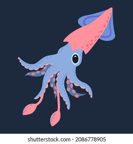 Squid in cartoon style. Isolated vector.