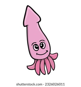 squid cartoon vector illustration,
isolated on white background.Top view