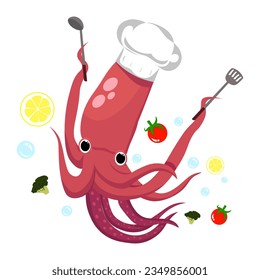 Kalmare Koch Meeresfrüchte Vektorgrafik