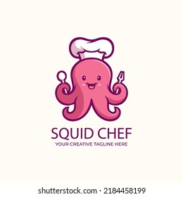 Squid chef cute concept octopus logo vector design