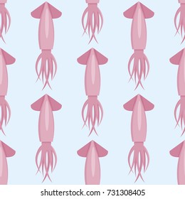 Squid color design flat tentacles background creature floating in water seamless pattern vector illustration