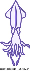 Squid Color Icon. Vector Illustration. Mollusk. Squid with Tentacles and Suckers. Aquatic Animals Concept