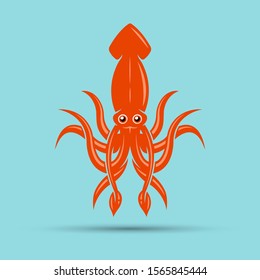 Squid colored vector illustration isolated on light blue background
