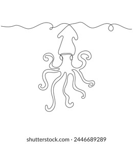 Squid in continuous one line art style. Simple vector illustration