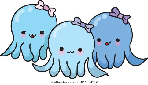 Squid cute cartoon three animal