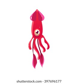 Squid. Cute Vector Illustration Collection of sea life