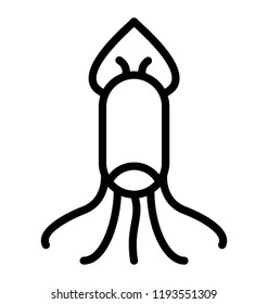 Squid, an elongated, fast-swimming cephalopod with eight arms and two long tentacles typically able to change color 