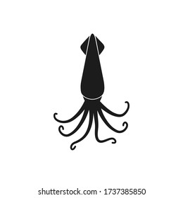 Squid fish silhouette vector illustration isolated on white.