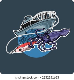 squid fishing logo vector illustration design