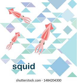 Squid fresh seafood. Vector backgroung. Food and restaurant design.