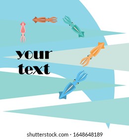 Squid fresh seafood. Vector backgroung. Food and restaurant design.