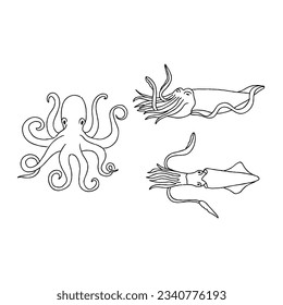 squid hand drawn doodle illustrations vector set