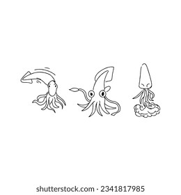 squid hand drawn doodle illustrations vector set