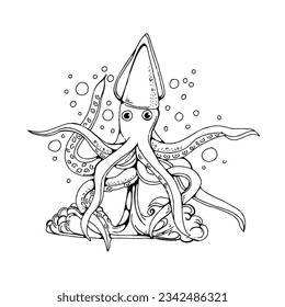 squid hand drawn doodle illustrations vector set