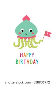 Squid Happy Birthday Card Stock Vector (Royalty Free) 338936972