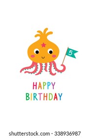 Squid Happy Birthday Card Stock Vector (Royalty Free) 338936987 ...