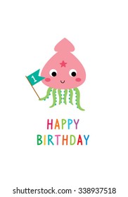 Squid Happy Birthday Card Stock Vector (Royalty Free) 338936981