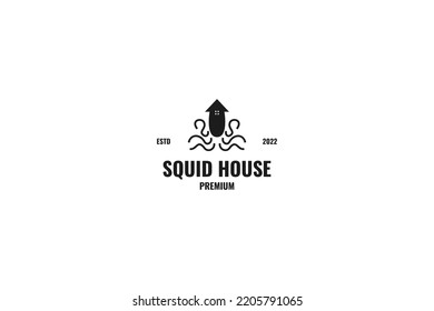 idea de ilustración vectorial del diseño del logotipo de la casa de calamar