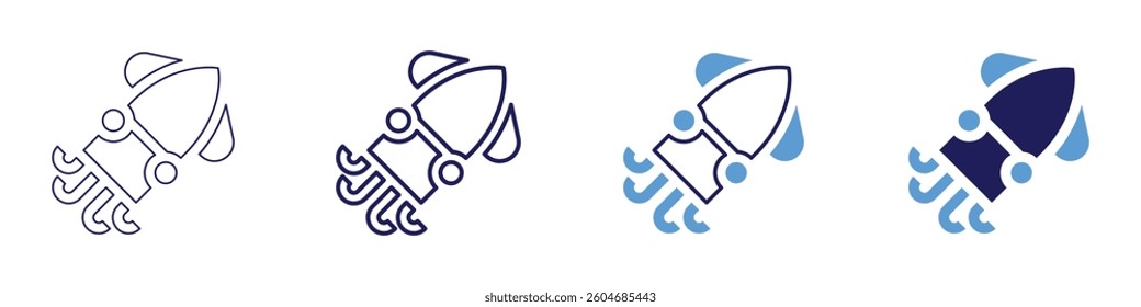 Squid icon in 4 different styles. Thin Line, Line, Bold Line, Duotone. Duotone style. Editable stroke.