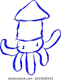 squid icon in doodle style. blue line scribble icon