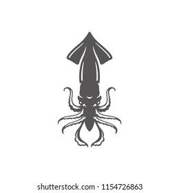 Squid icon isolated on white background vector illustration. Seafood vector graphic silhouette.
