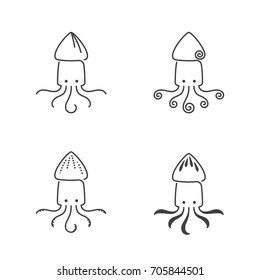 Squid icon outline stroke set design illustration black and white color isolated on white background, vector eps10