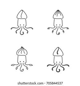 Squid icon outline stroke set design illustration black and white color isolated on white background, vector eps10