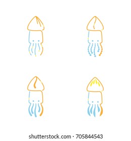 Squid icon outline stroke set dash line design illustration orange yellow and blue color isolated on white background, vector eps10